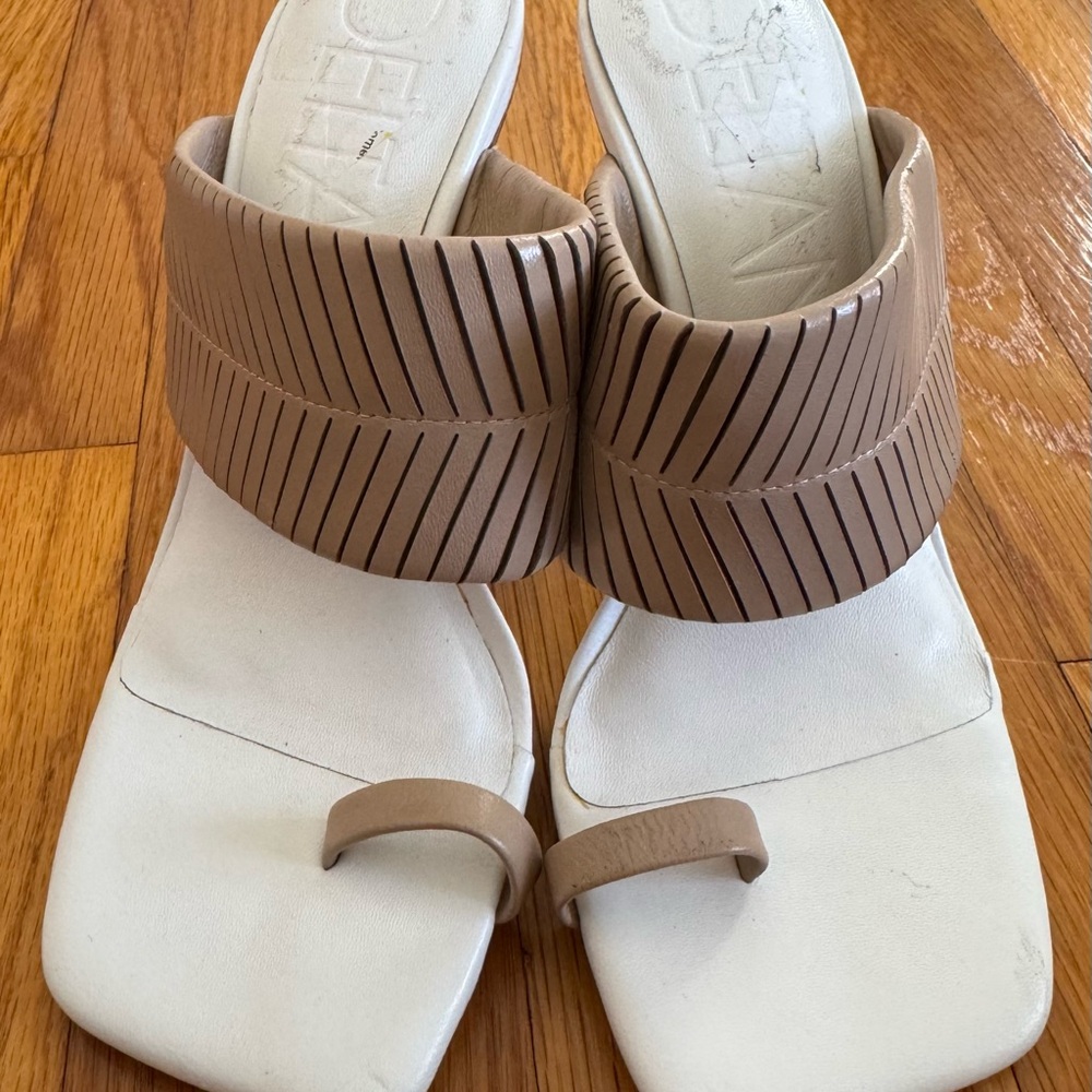 Deltan Kelsea beige braid leather toe loop heel Sandals, size 5.5 wedding party - Picture 12 of 13